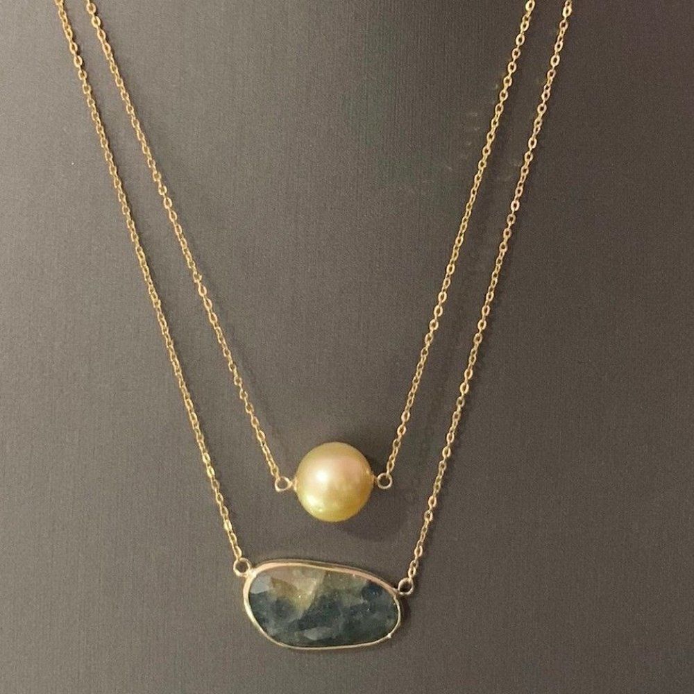 Golden South Sea Pearl Sapphire Necklace 14k Gold 11.7mm Certified $1,790 820697